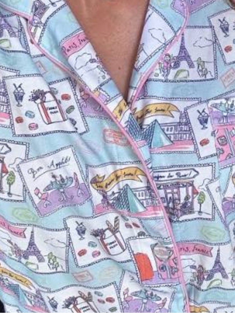 Roller Rabbit Light Blue Paris Postcard Print Pajama Set